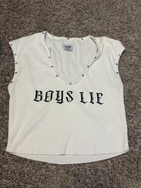 Boys Lie Rebel Tank Top White Snap V Neck Small Katie Maloney Vanderpump Rules